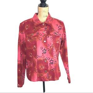 French Laundry Size Large Floral Printed Denim Jacket Pockets Fitted
